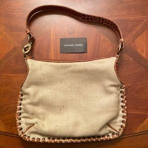 Authentic NWOT Donald J. Pliner Leather Linen Bag